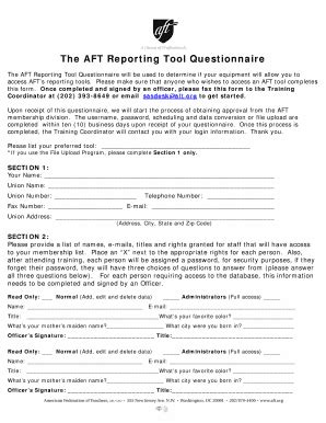 Fillable Online The Aft Reporting Tool Questionnaire Fax Email Print