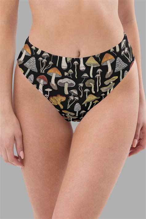 Mushroom Print Recycled High Waisted Bikini Bottom Cosmic Drifters