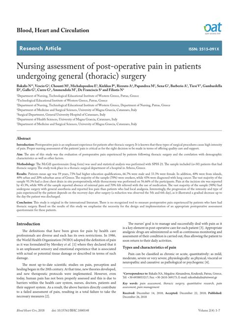 PDF Nursing Assessment Of Post Operative Pain In Patients Undergoing