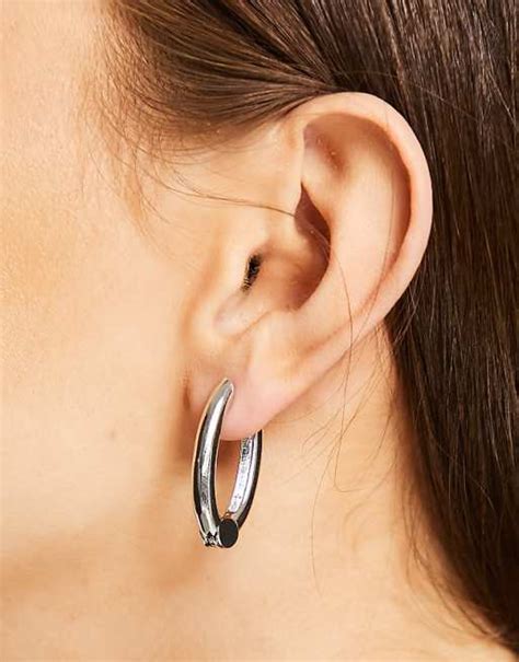 Designb London Chunky Hinged Hoop Earrings In Silver Asos