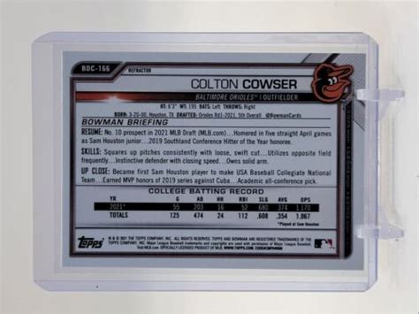 COLTON COWSER 2021 BOWMAN CHROME DRAFT 1ST REFRACTOR Q0028 EBay