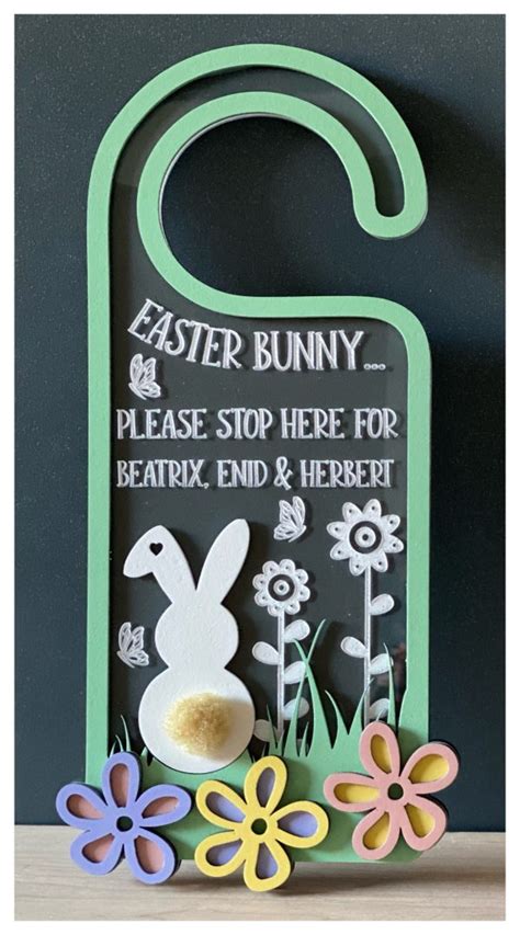 Easter Bunny Stop Here Door Hanger Wooden Apfel