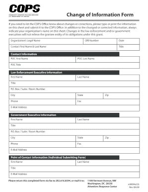 Fillable Online Cops Usdoj Cops Change Of Information Form Fax Email