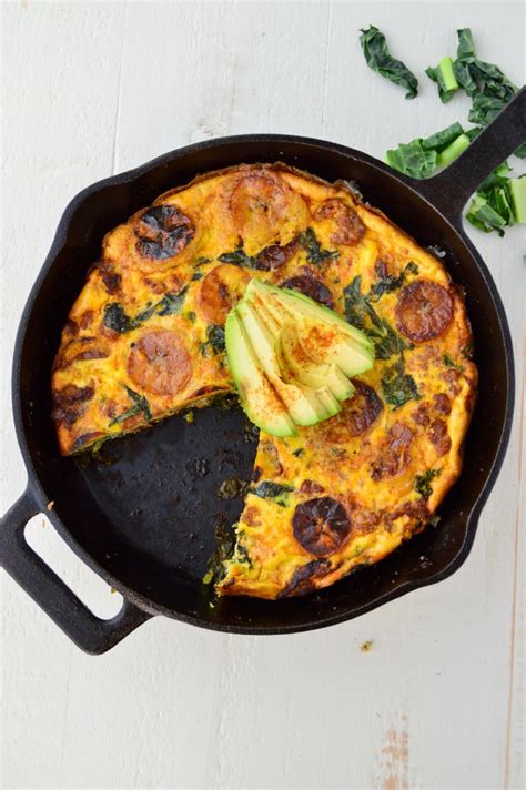 Old Bay Sausage Plantain And Kale Frittata Dana Monsees Nutrition