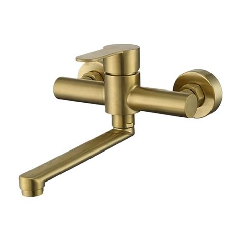 Brushed Gold Wall Mounted Kitchen Faucet Bathtub Bathroom Basin Faucet Rotation Hot Cold
