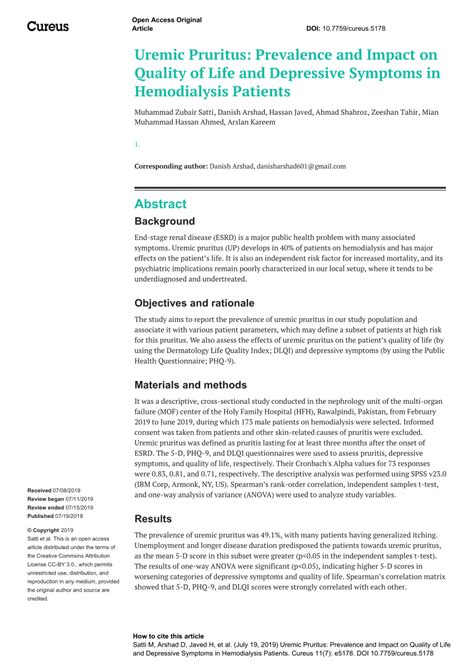 (PDF) Uremic Pruritus: Prevalence and Impact on Quality of Life and ...