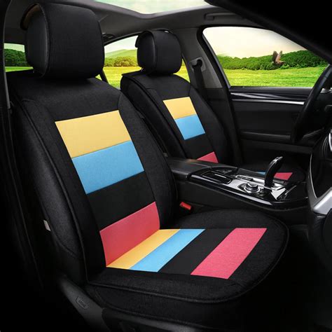 7PCS Universal Automobiles Seat Covers Wearable Breathable Linen Fabric ...