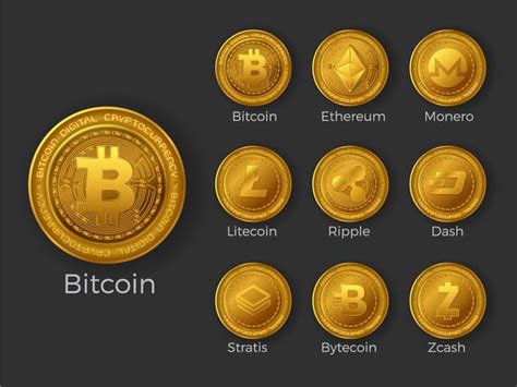 Golden Cryptocurrency Coin Icons Set Vector Art At Vecteezy