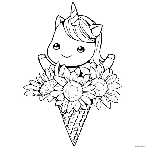 Coloriage licorne dans un bouquet de fleurs - JeColorie.com