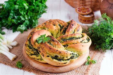 Garlic Bread Rolls with Garlic, Dill and Herbs Stock Photo - Image of ...