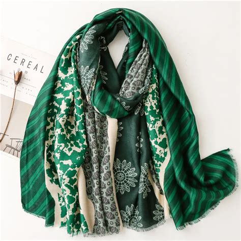 Ch Le En Viscose Pour Femmes Ethnique Azt Que Motif Floral Vert De No L