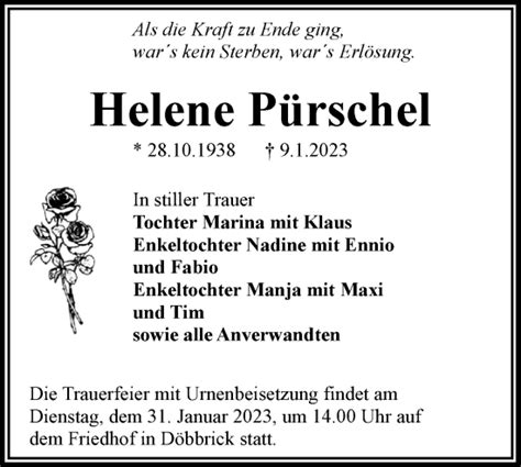 Traueranzeigen Von Helene P Rschel Lr Online Trauer De