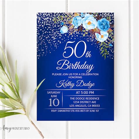 shades  blue birthday invitation etsy