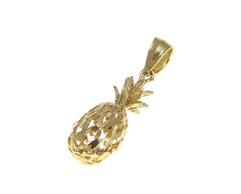 Solid 14k Yellow Gold Hawaiian Diamond Cut 3d Pineapple Charm Pendant