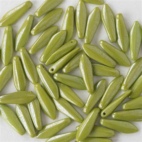 16mm Dagger Beads Opaque Lime Green Luster 50 Beads Funkyprettybeads