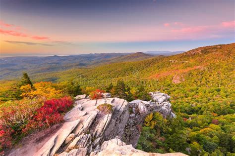 Blue Ridge Mountains Landscape At Linn Cove Viaduct And Grandfather