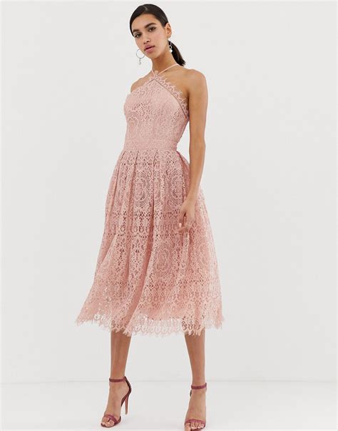 Pink Lace Midi Dress