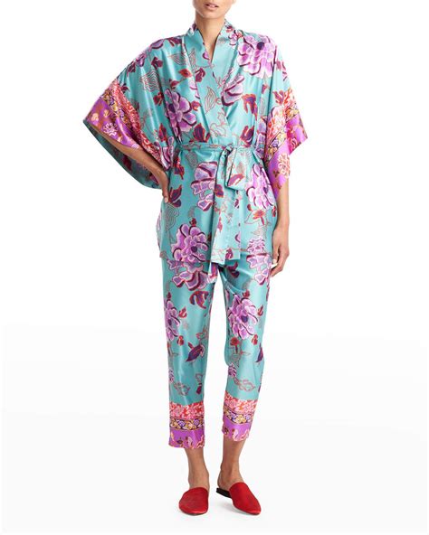 Ume Short Floral Print Satin Robe Editorialist