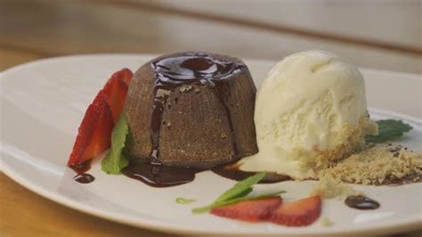 Chocolate Volcano Lava And Vanilla Ice Cream Dessert Close Up Food