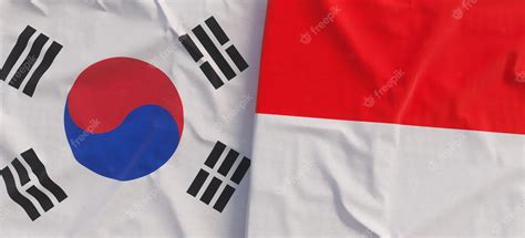 Premium Photo Flags Of South Korea And Indonesia Linen Flag Closeup