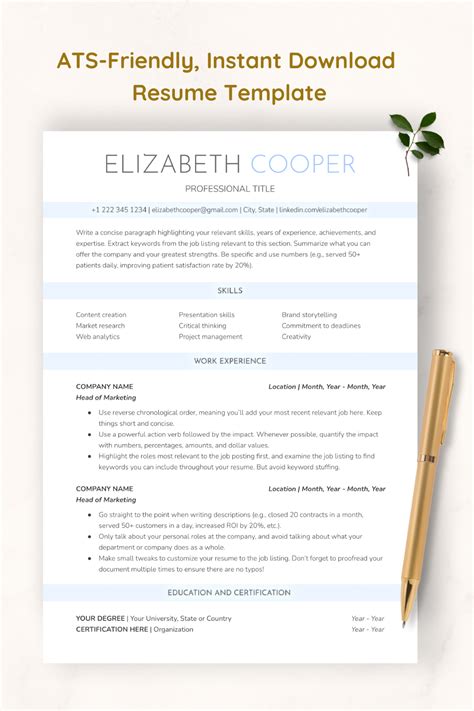 Ats Friendly Resume Template For Word And Google Docs Artofit