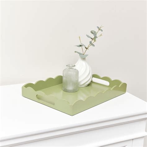 Rectangle Olive Green Scalloped Tray Melody Maison