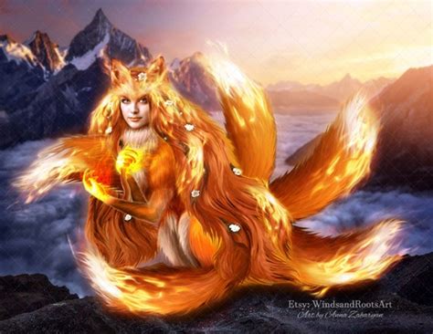 Kitsune Art Japanese Mythology Witch Art Fire Elemental - Etsy