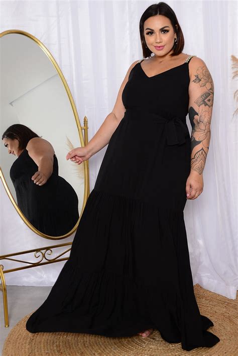 Vestido Plus Size Longo Preto Vk Moda Plus Size