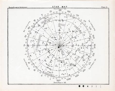 1892 Star Map 51 Original Antique Print B And W Lithograph 2500 Via