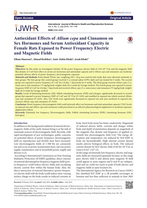 PDF Antioxidant Effects Of Allium Cepa And Cinnamon On Sex Hormones