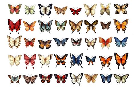 Premium AI Image | Colored butterflies of different types on a white ...