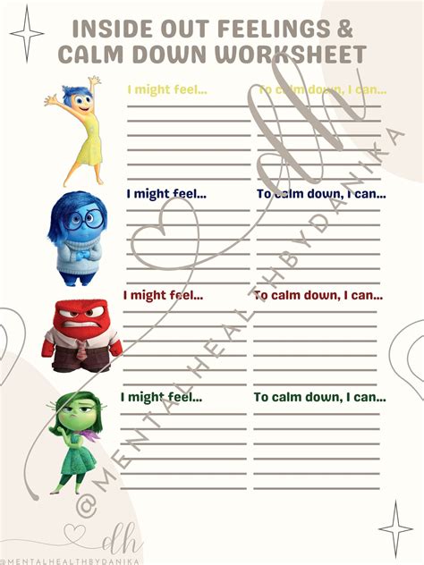 Inside Out Themed Emotional Regulation Printable Worksheets Great For Teachers And Clinicians Etsy