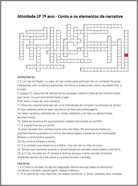 Atividade Sobre Conto 7 Ano - Atividade – Conto e Elementos da Narrativa LP 7º ano (gabarito ...