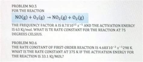 Solved PROBLEM NO S FOR THE REACTION NO G O3 G NO2 Chegg