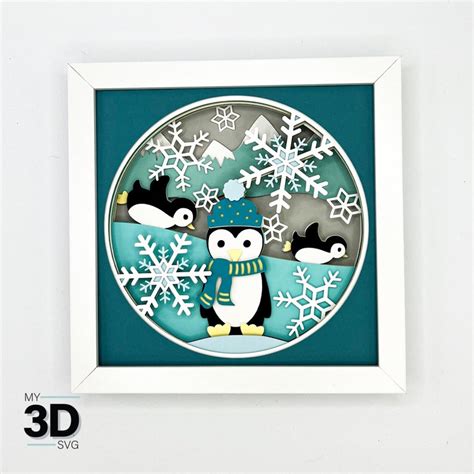 3D PENGUINS PLAYING Shadow Box Svg WINTER Shadow Box Svg Etsy