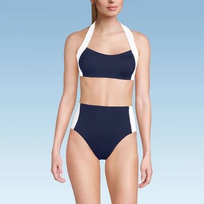 Lands End Women S Seamed Halter Bikini Top Deep Sea Navy White