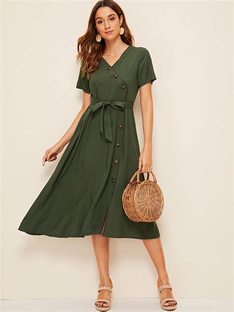 Button Front Belted Shirt Dress Belted Shirt Dress Shirt Dress Womens Dresses