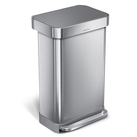 simplehuman 45 Liter Rectangular Hands-Free Kitchen Step Trash Can with Soft-Close Lid, Brushed ...