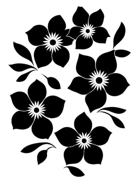 Premium Vector | Black and white flowers silhouette stencil vector ...