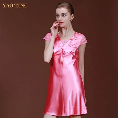 New Brand Women Night Dress Silk Satin Nightgown Silk Robe Sexy Bathrobe For Women Short Sleeve