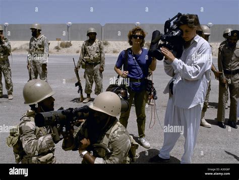 CNN TV Crew At Work During Gulf War Dharan Saudi Arabia 1990 Stock