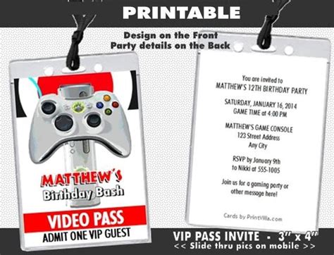 Xbox Video Vip Pass Birthday Party Invitation Printable