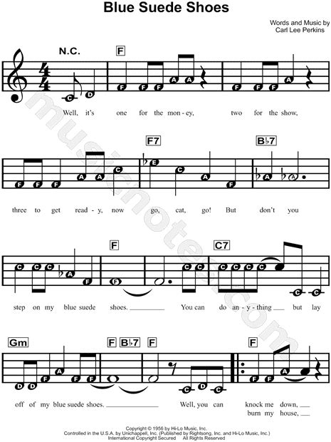 Elvis Presley Blue Suede Shoes Sheet Music For Beginners In C Major