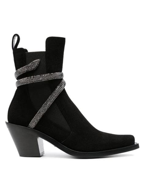 Rene Caovilla 80mm Crystal Embellished Suede Ankle Boots In Black Lyst