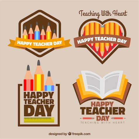 Set of decorative happy teacher's day stickers Vector | Free Download