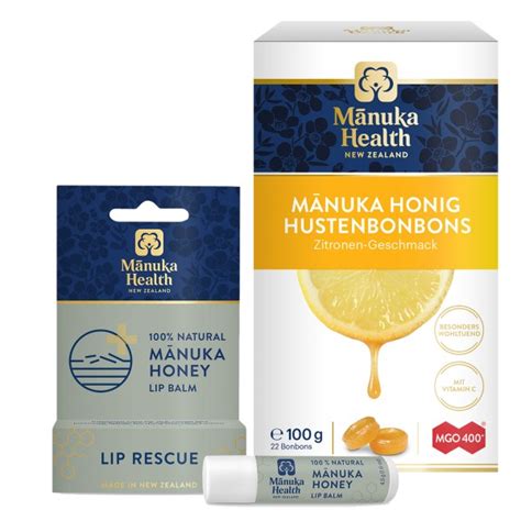 Manuka Health Set Erste Hilfe Zitrone Lutschbonbons Lippenbalsam