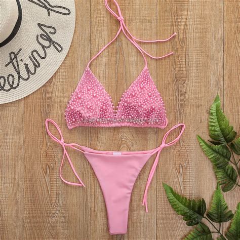 New 2023 Wholesale Brazilian Triangle Bikini Diamond Pearl Bikini Sexy
