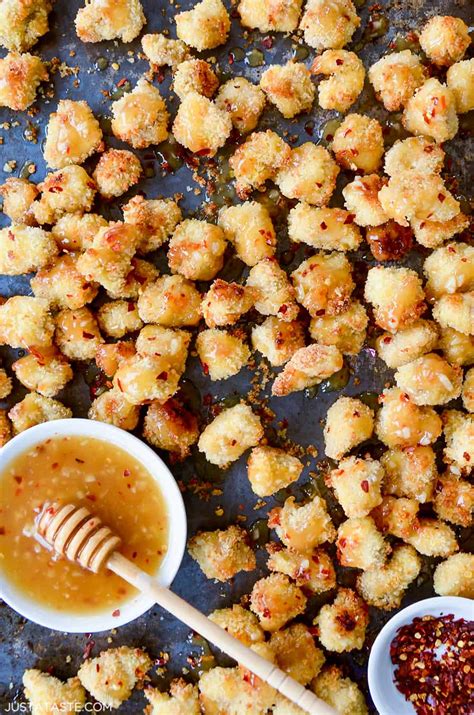 Baked Popcorn Chicken With Honey Garlic Glaze Just A Taste