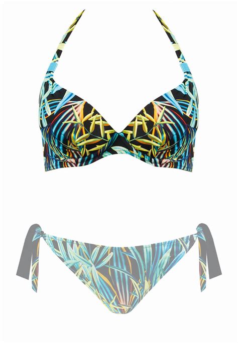 Kostium kąpielowy góra od bikini wiązana na szyi w tropikalne liście push up FG11 834 Sklep Feba