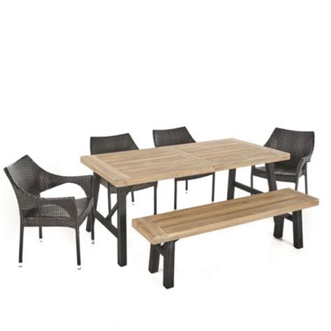 Noble House Hensley Piece Outdoor Acacia Wood Dining Set In Brushed